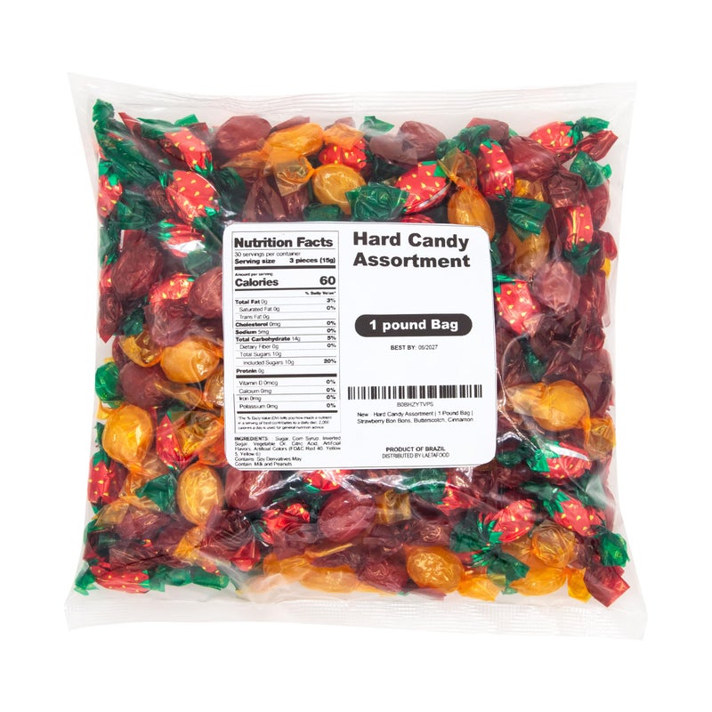 LAETAFOOD Hard Candy Assortment | 1 Pound Bag - 85 Count | Strawberry Bon Bons, Butterscotch, Cinnamon - Image 1